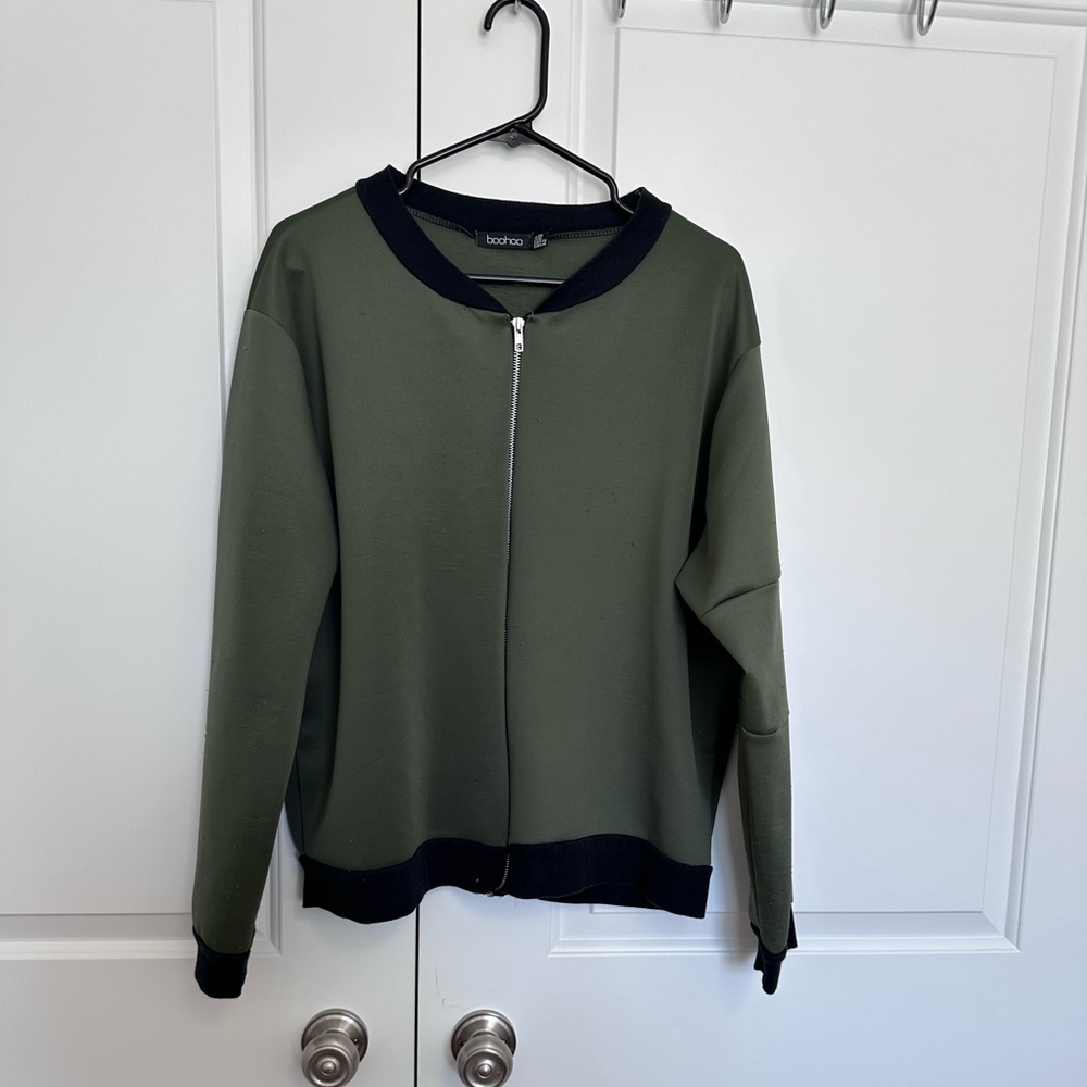 Green with blank trim bomber jacket, full zip